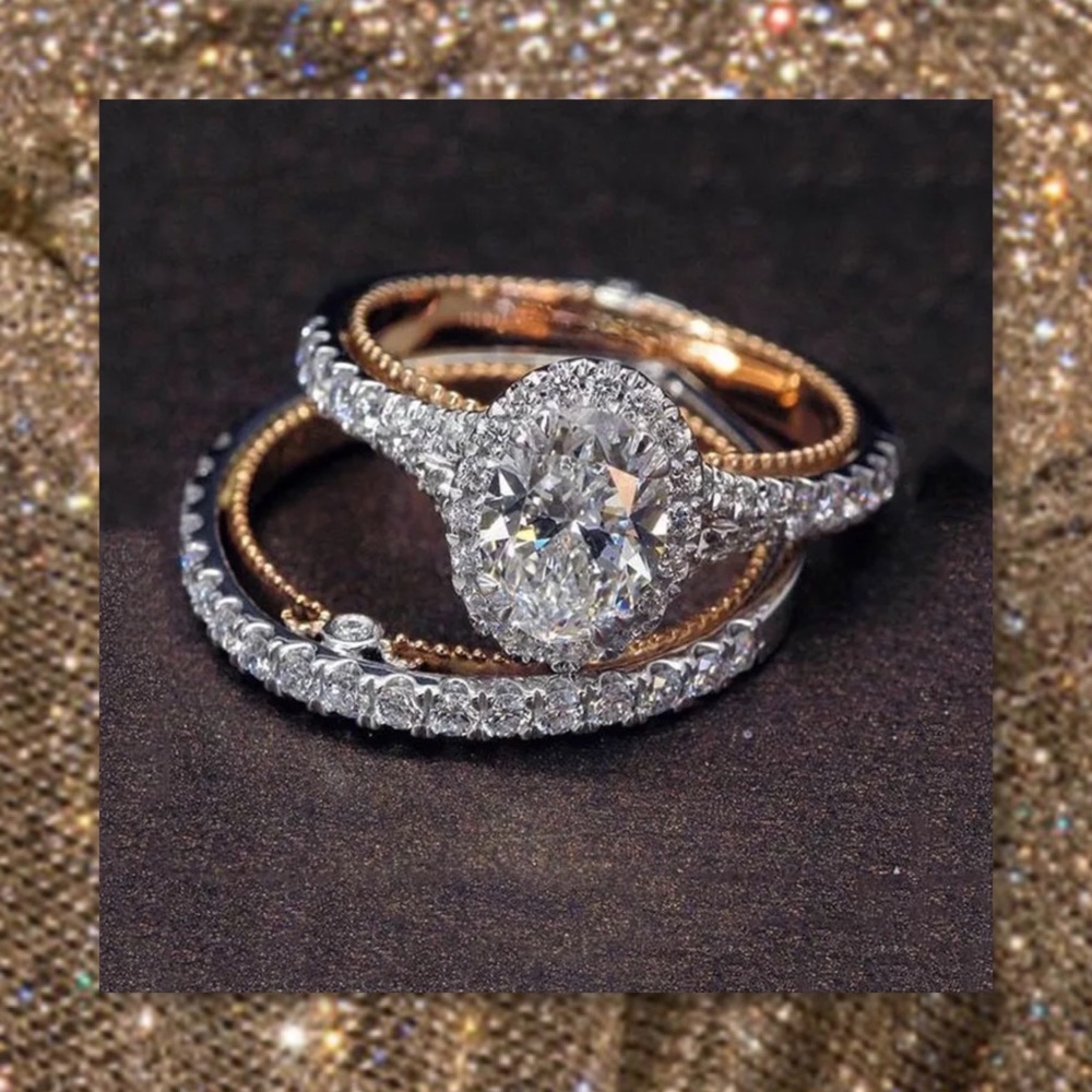 NEW SZS🆕 2pc Oval 925 Silver White Topaz Rings